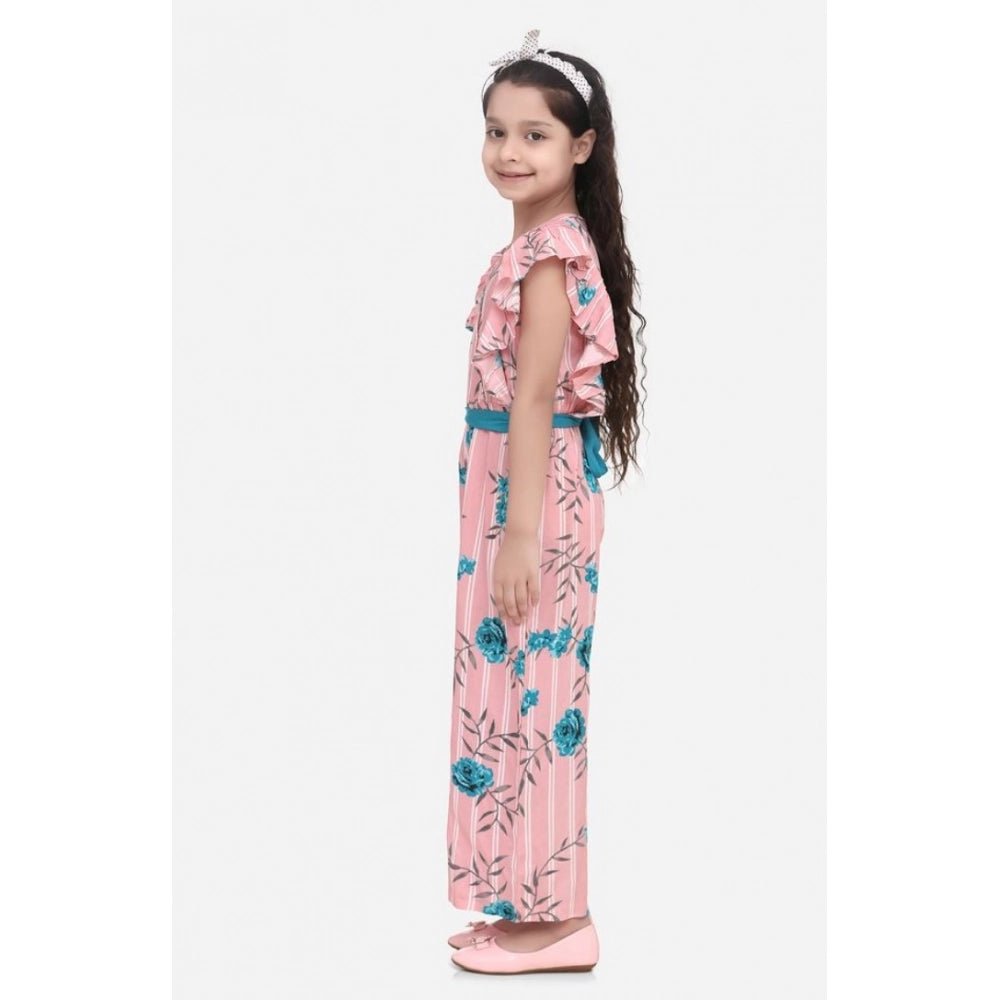 Girl's Rayon Floral Flutter Jumpsuit (Pink-Blue) - Image 4
