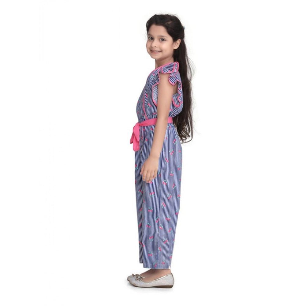 Girl's Cotton Striped Flutter Jumpsuit (Blue-Pink) - Image 4