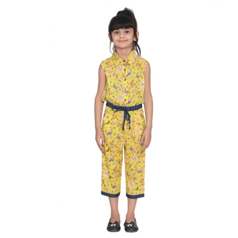 Girl's Cotton Printed Sleeveless Jumpsuit (Yellow) - Image 2
