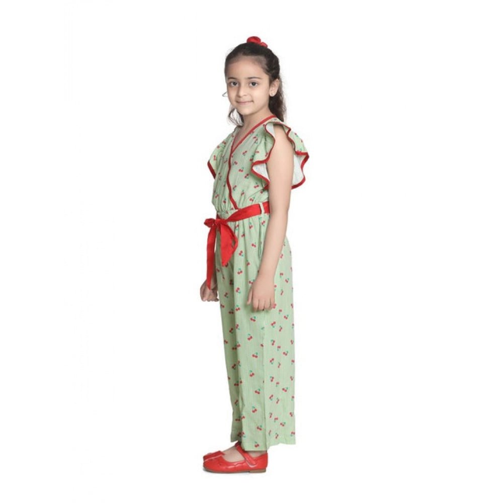 Girl's Rayon Printed Flutter Jumpsuit (Green) - Image 4