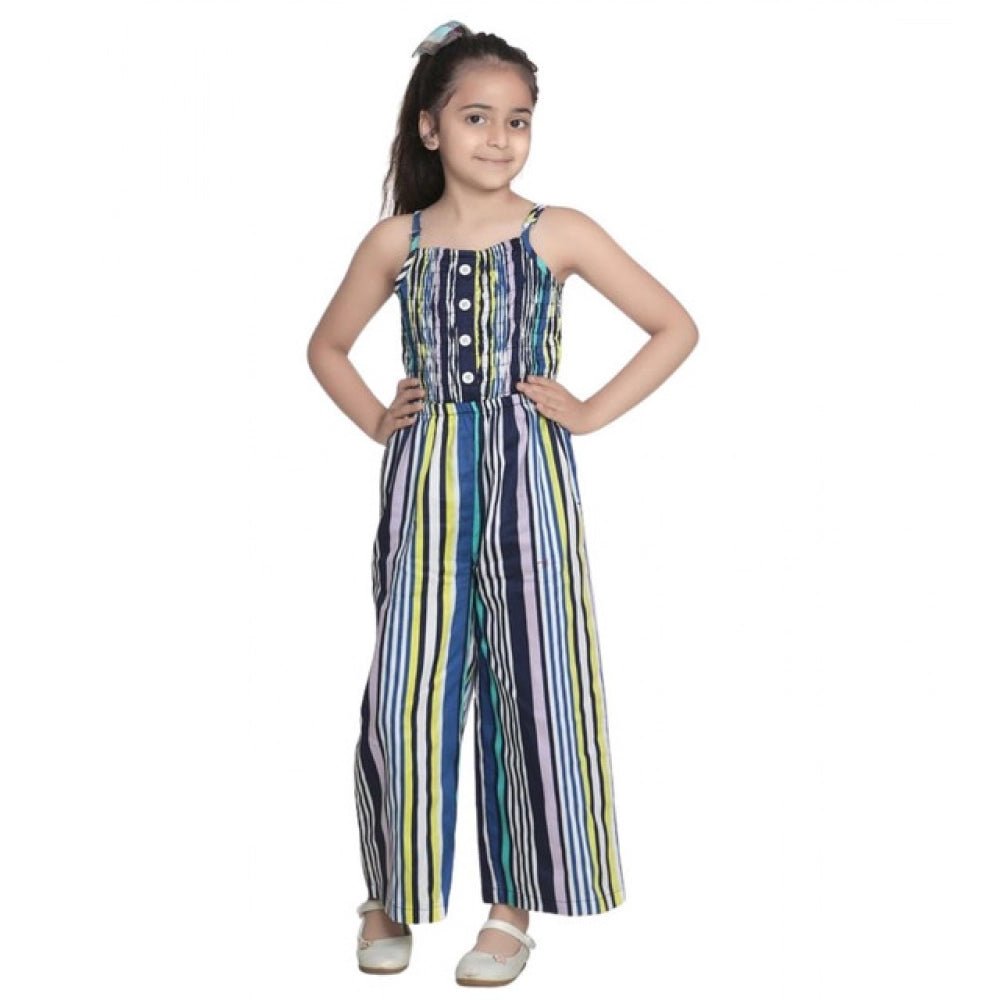 Girl's Rayon Striped Sleeveless Jumpsuit (Blue) - Image 2
