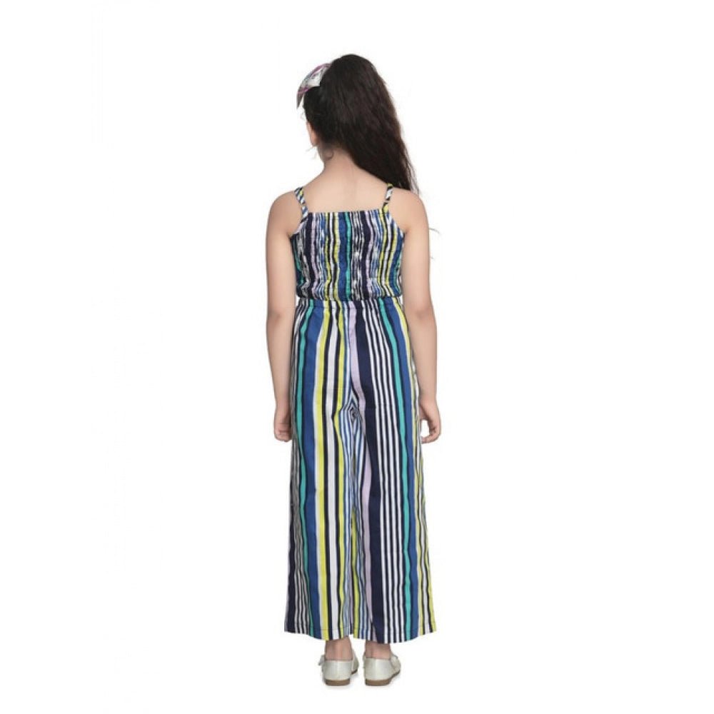Girl's Rayon Striped Sleeveless Jumpsuit (Blue) - Image 3