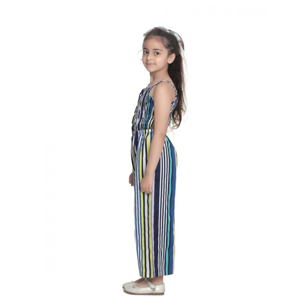 Girl's Rayon Striped Sleeveless Jumpsuit (Blue) - Image 4