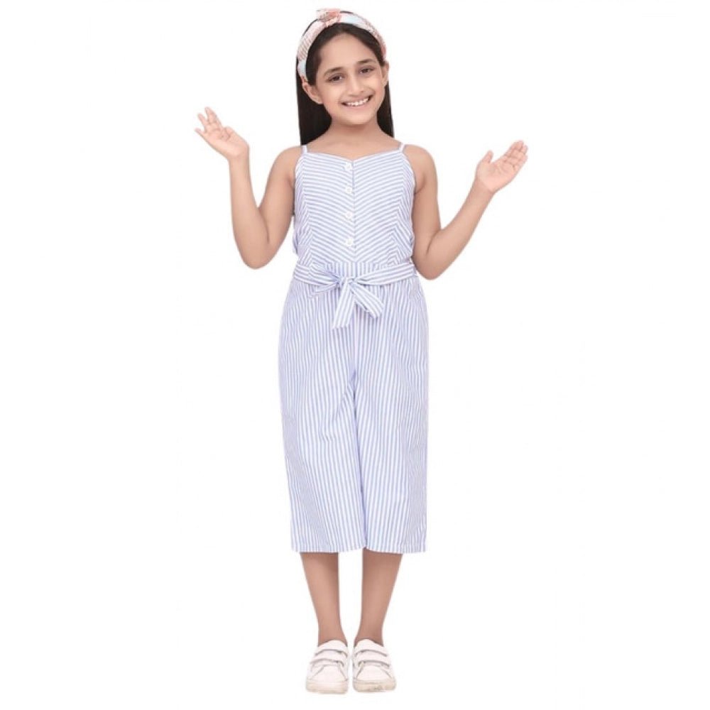 Girl's Polyester Cotton Blend Striped Sleeveless Jumpsuit (Light Blue) - Image 2