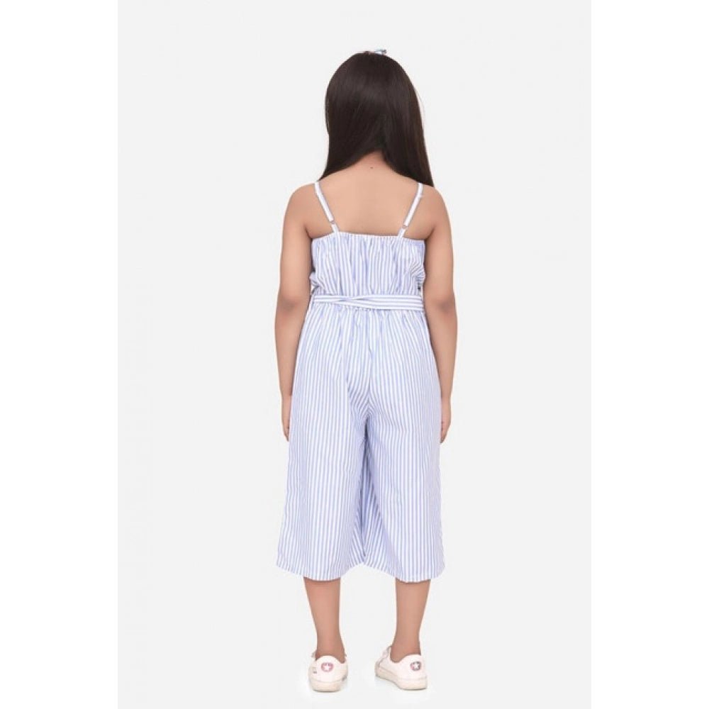 Girl's Polyester Cotton Blend Striped Sleeveless Jumpsuit (Light Blue) - Image 3