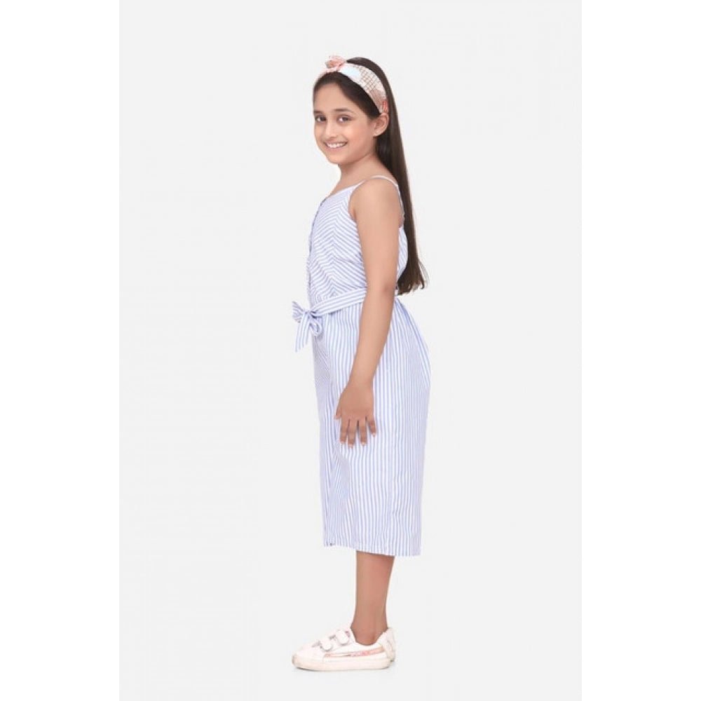 Girl's Polyester Cotton Blend Striped Sleeveless Jumpsuit (Light Blue) - Image 4