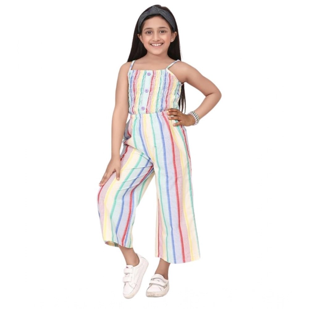 Girl's Polyester Cotton Blend Striped Sleeveless Jumpsuit (Multicolor) - Image 2