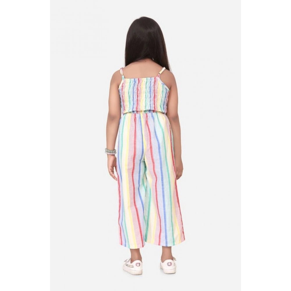 Girl's Polyester Cotton Blend Striped Sleeveless Jumpsuit (Multicolor) - Image 3