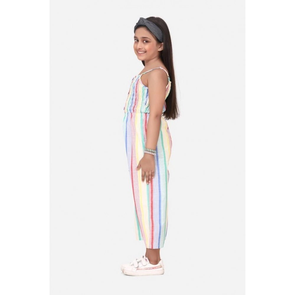 Girl's Polyester Cotton Blend Striped Sleeveless Jumpsuit (Multicolor) - Image 4