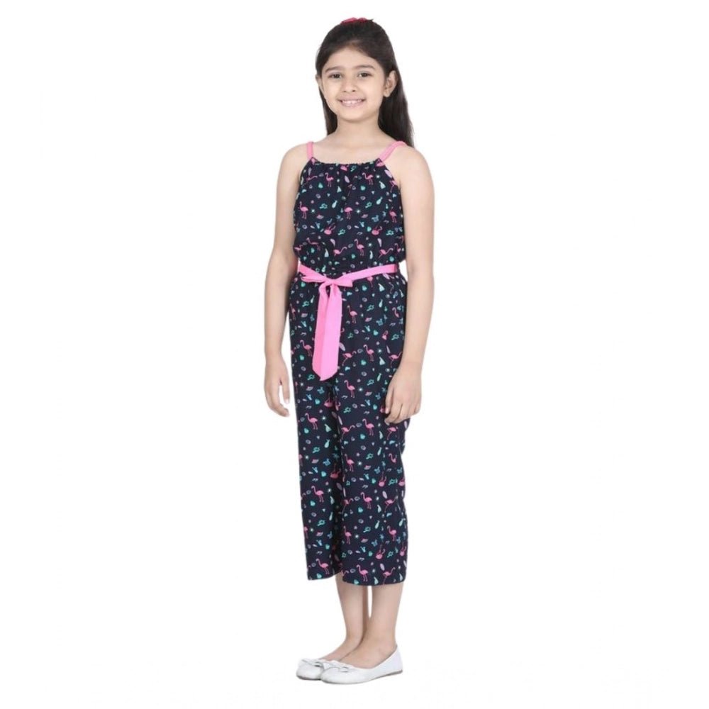 Girl's Rayon Flamingo Print Sleeveless Jumpsuit (Black-Pink) - Image 2