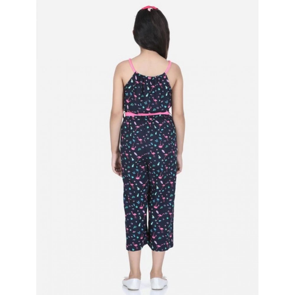 Girl's Rayon Flamingo Print Sleeveless Jumpsuit (Black-Pink) - Image 3