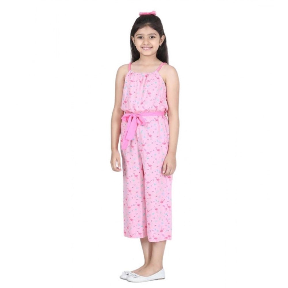 Girl's Rayon Flamingo Print Sleeveless Jumpsuit (Pink) - Image 2