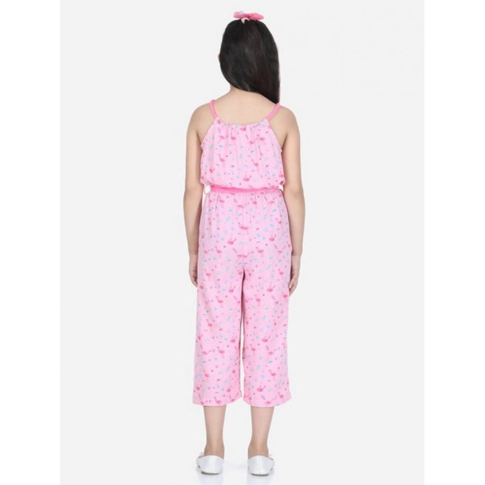 Girl's Rayon Flamingo Print Sleeveless Jumpsuit (Pink) - Image 3