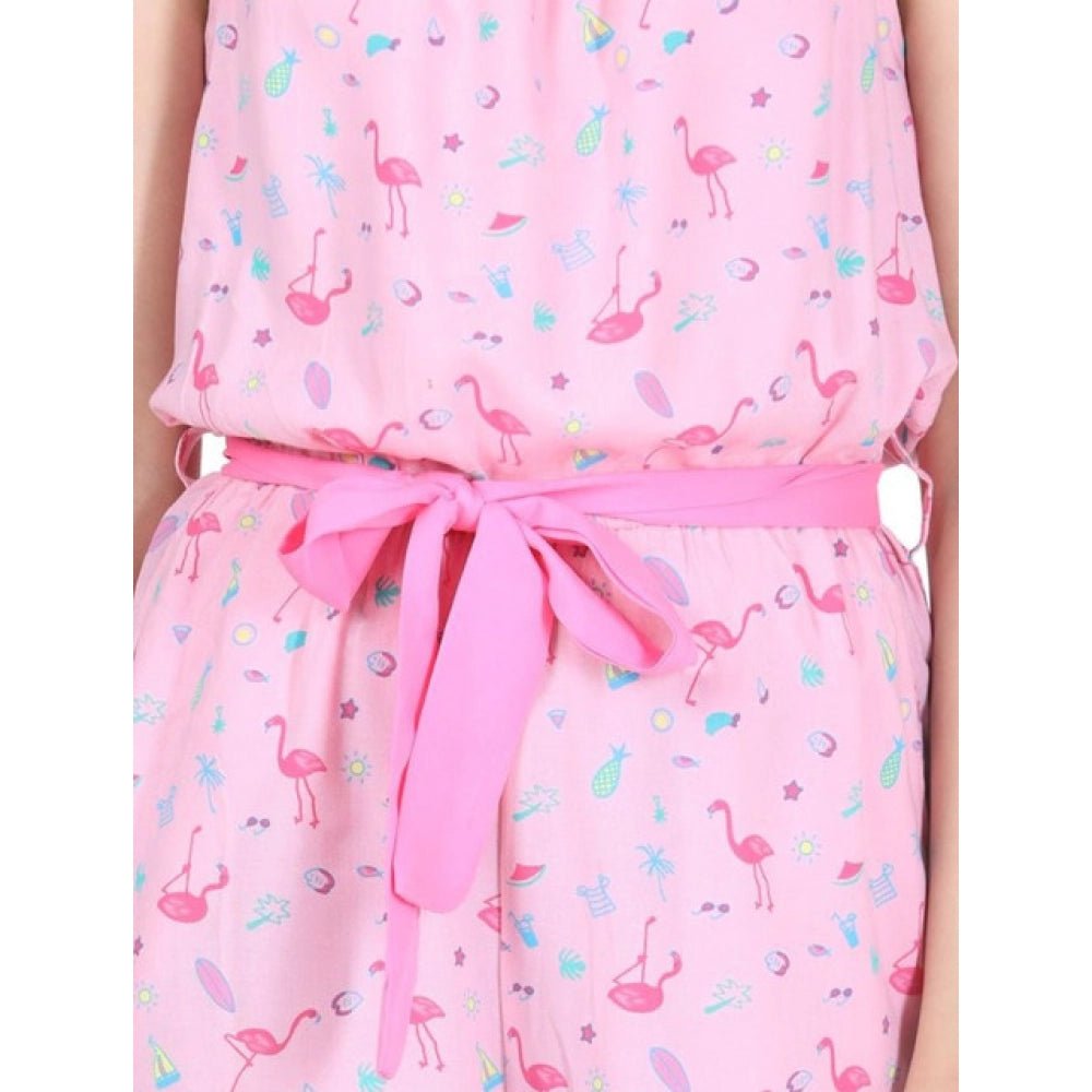Girl's Rayon Flamingo Print Sleeveless Jumpsuit (Pink) - Image 4