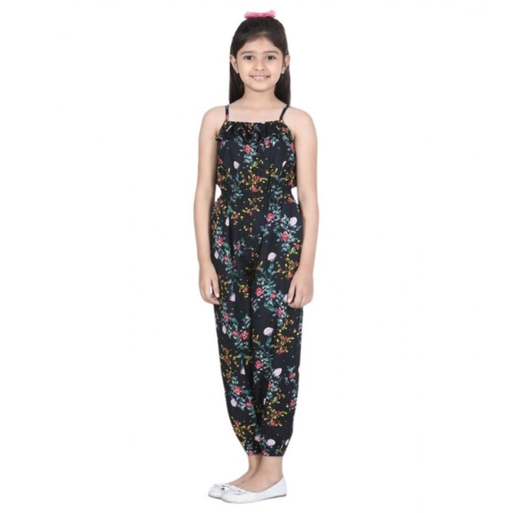 Girl's Rayon Flamingo Print Sleeveless Jumpsuit (Black-Multicolor) - Image 2