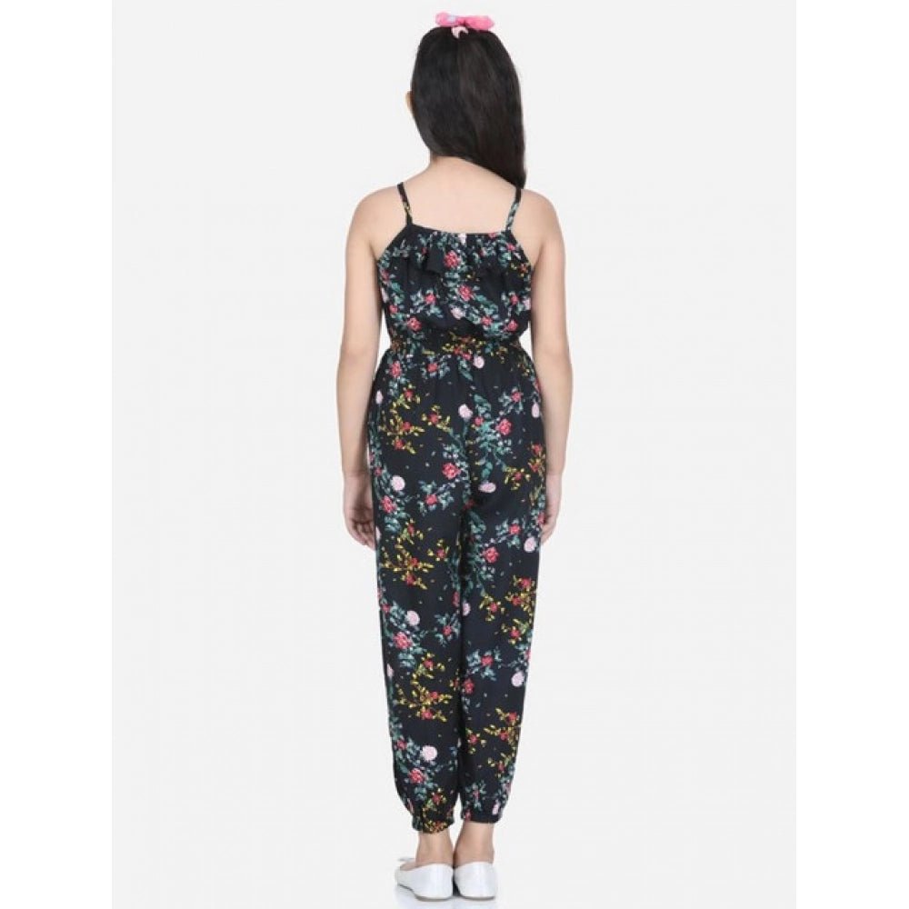 Girl's Rayon Flamingo Print Sleeveless Jumpsuit (Black-Multicolor) - Image 3