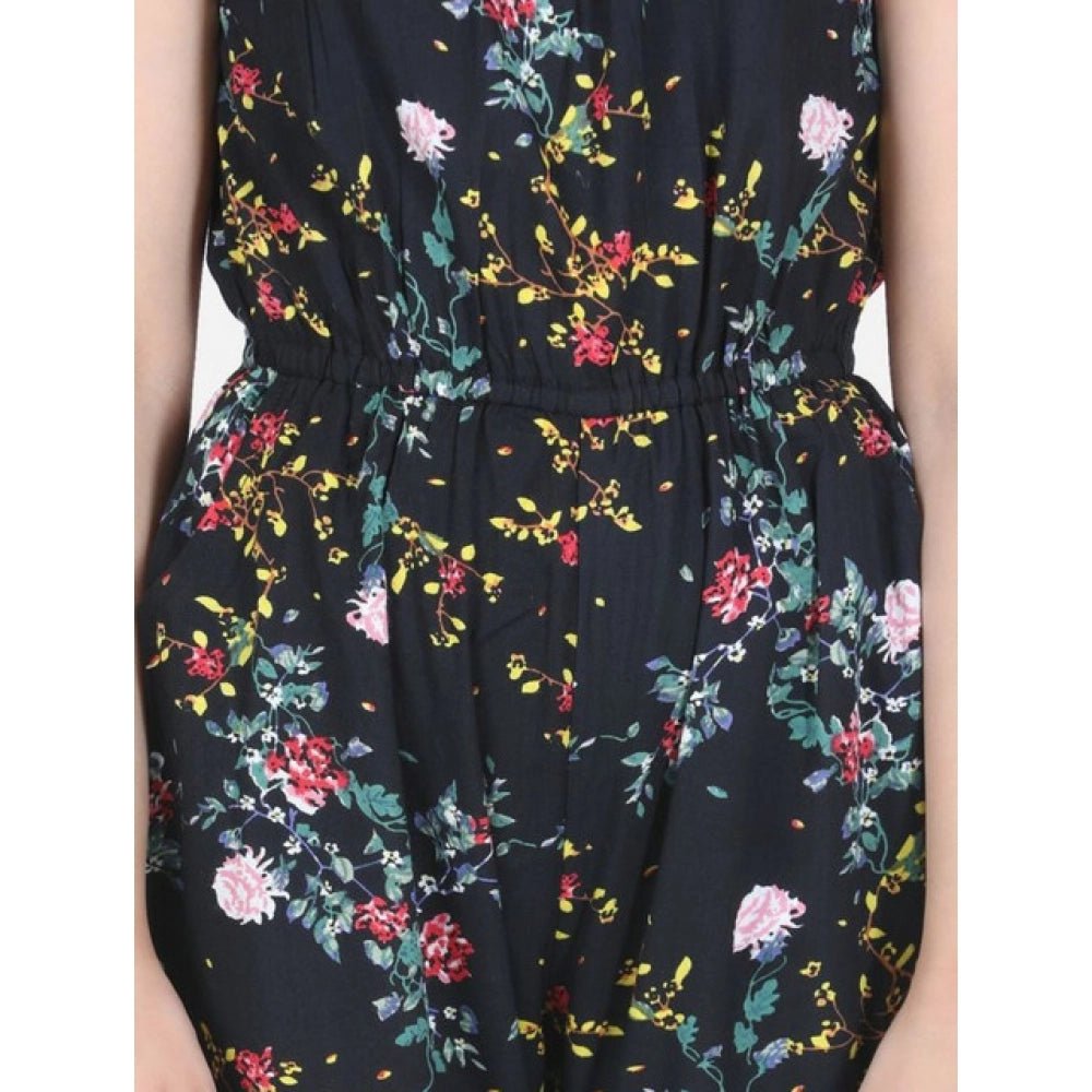 Girl's Rayon Flamingo Print Sleeveless Jumpsuit (Black-Multicolor) - Image 4