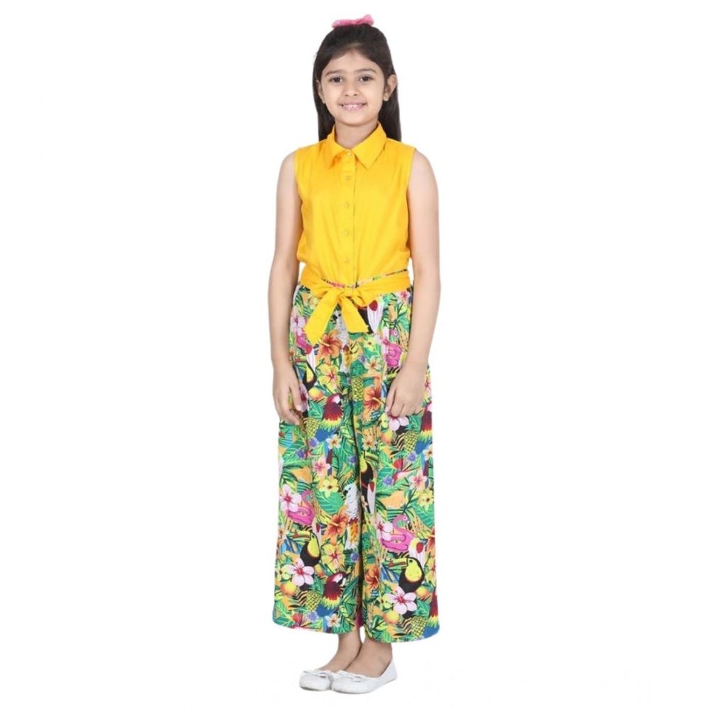 Girl's Rayon Flamingo Print Sleeveless Jumpsuit (Yellow-Multicolor) - Image 2