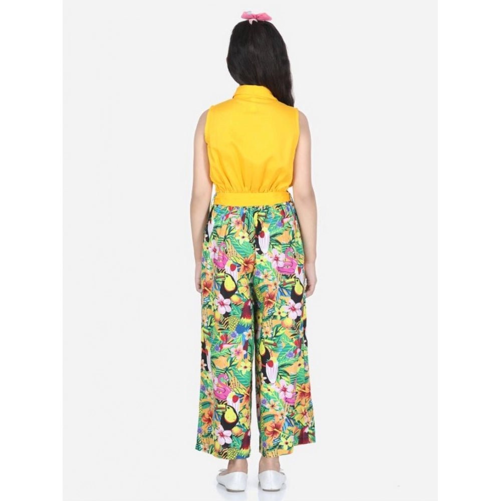 Girl's Rayon Flamingo Print Sleeveless Jumpsuit (Yellow-Multicolor) - Image 3