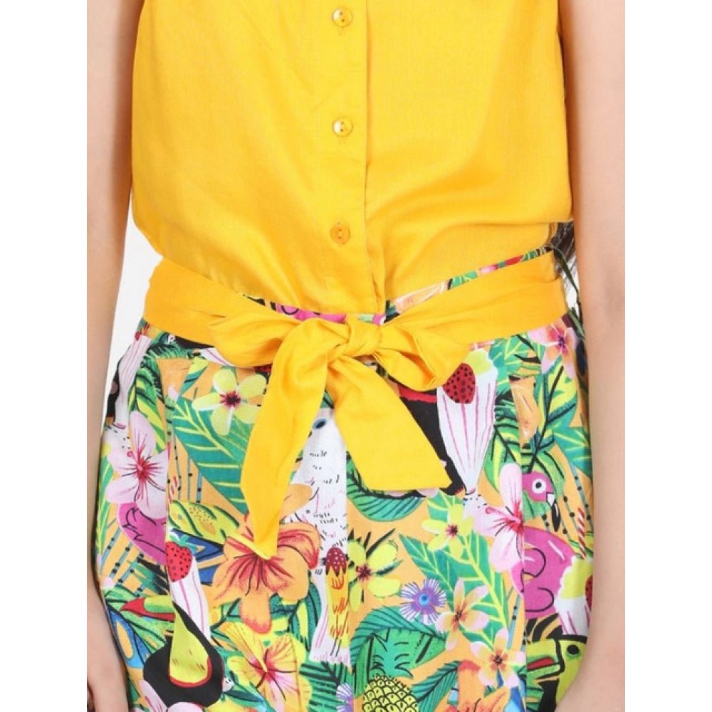 Girl's Rayon Flamingo Print Sleeveless Jumpsuit (Yellow-Multicolor) - Image 4