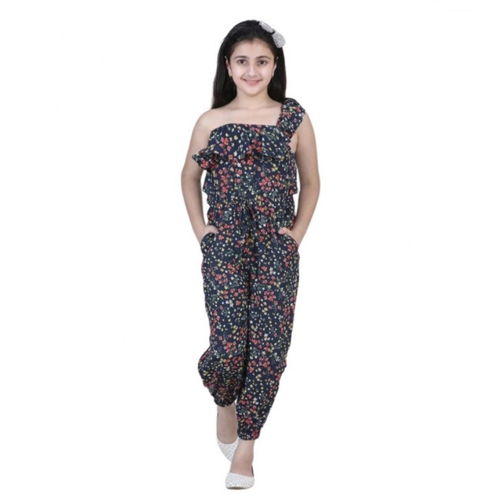 Girl's Polyester Moss Floral Sleeveless Jumpsuit (Multicolor) - Image 2