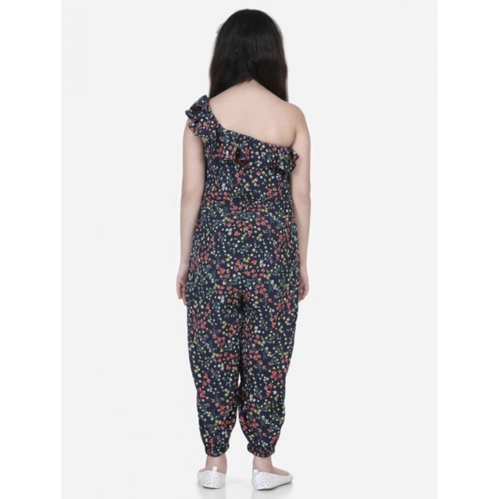 Girl's Polyester Moss Floral Sleeveless Jumpsuit (Multicolor) - Image 3