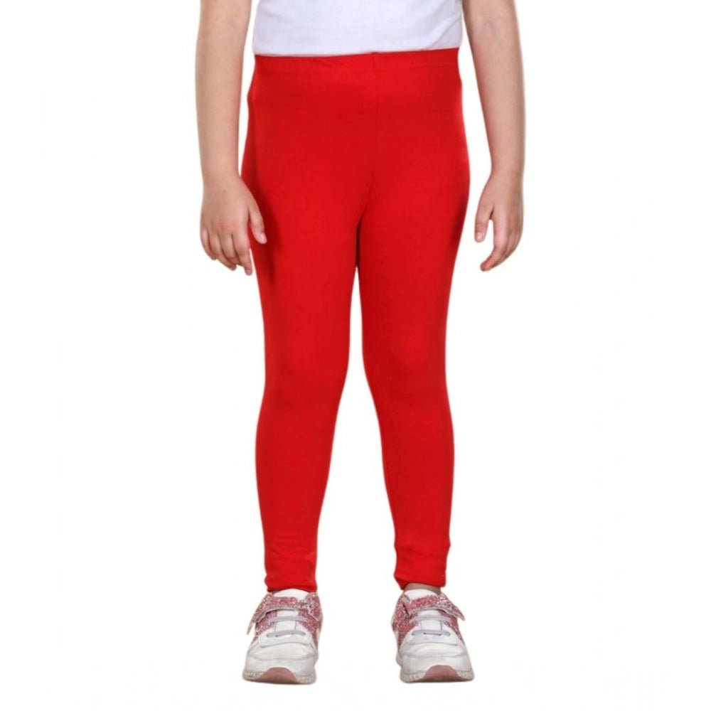 Girl's Cotton Lycra Solid Elasticated Leggings (Red) - Image 2