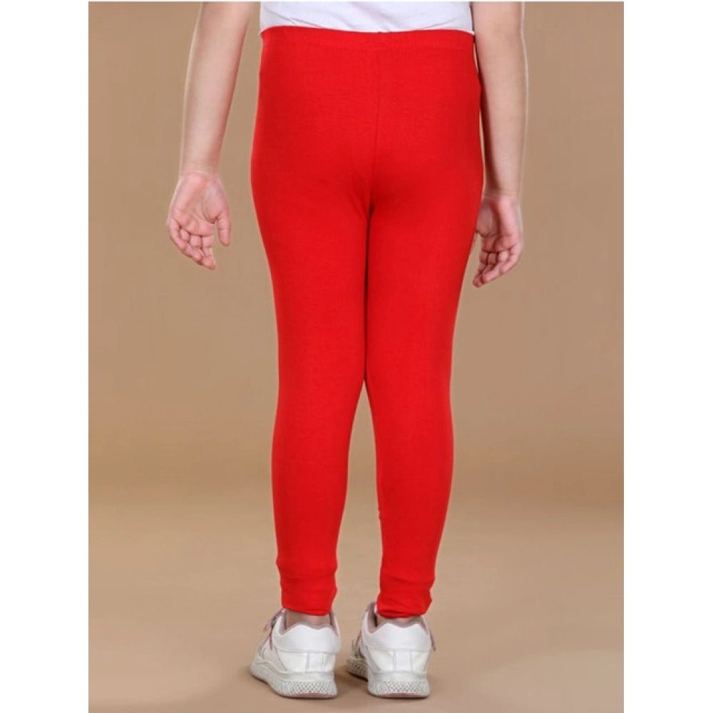 Girl's Cotton Lycra Solid Elasticated Leggings (Red) - Image 3
