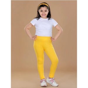 Girl's Cotton Lycra Solid Elasticated Leggings (Yellow)
