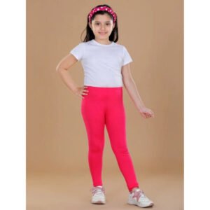 Girl's Cotton Lycra Solid Elasticated Leggings (Dark Pink)