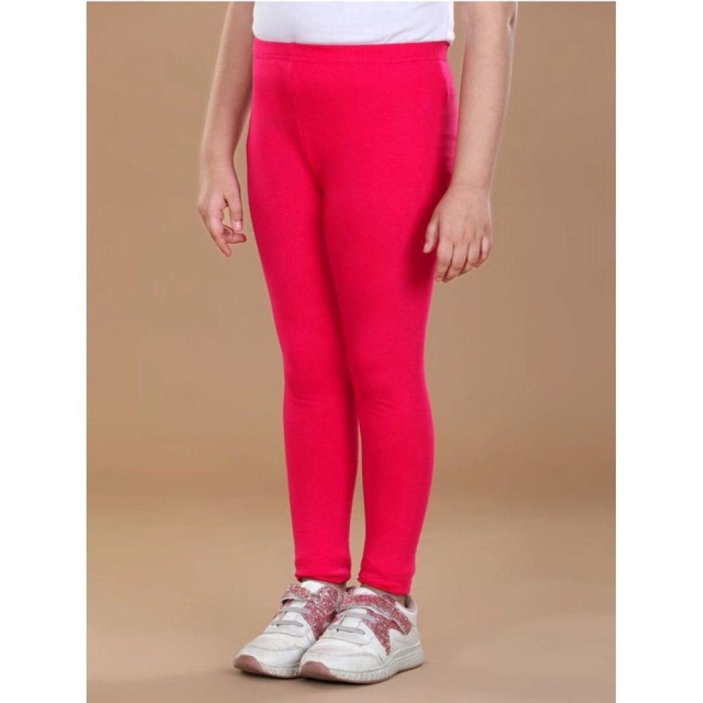 Girl's Cotton Lycra Solid Elasticated Leggings (Dark Pink) - Image 3