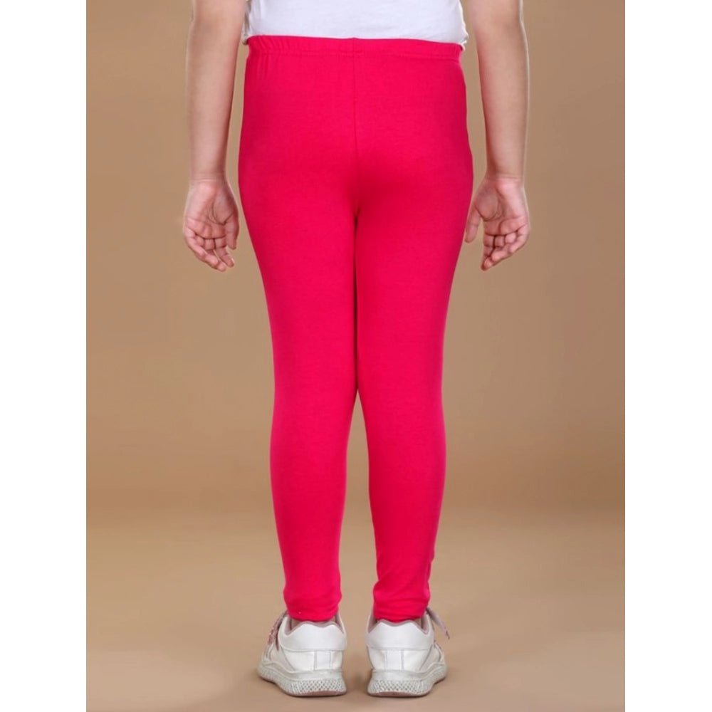 Girl's Cotton Lycra Solid Elasticated Leggings (Dark Pink) - Image 4