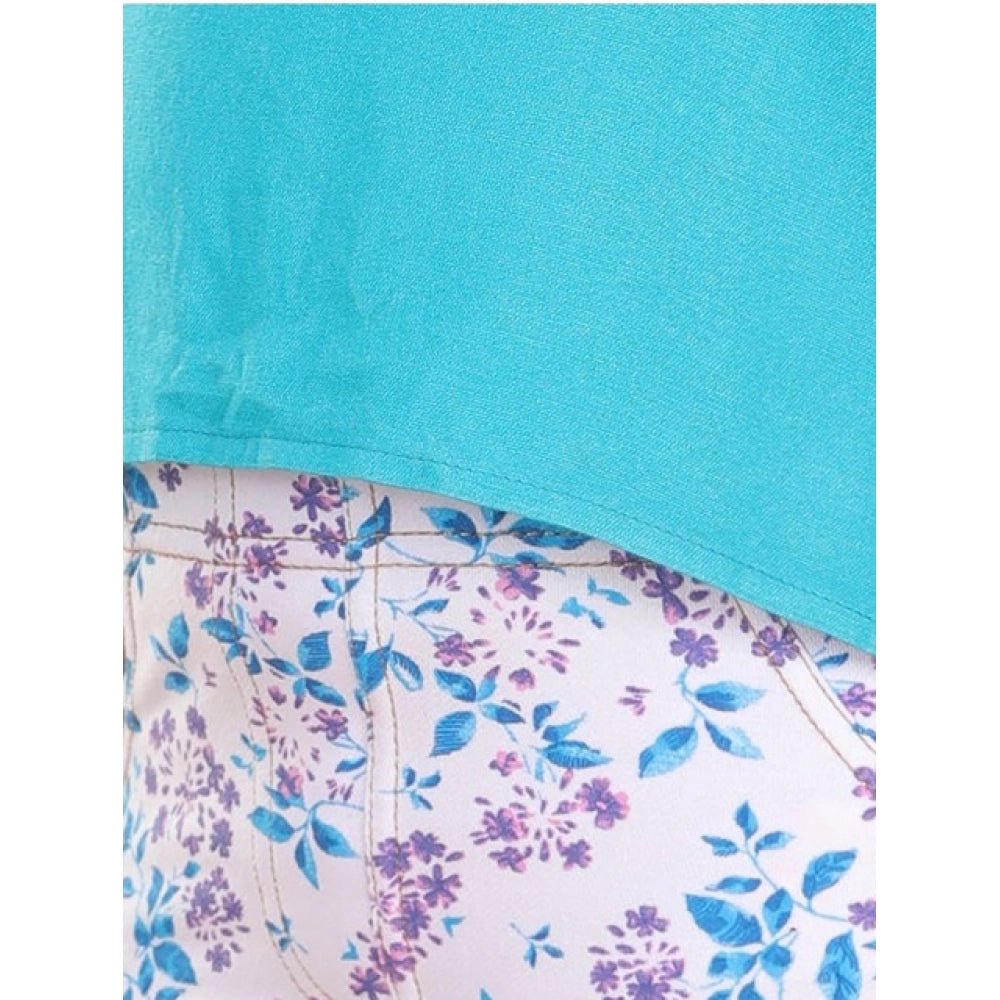 Girl's Cotton Floral Elasticated Jegging and Top Set (Turquoise Blue) - Image 4