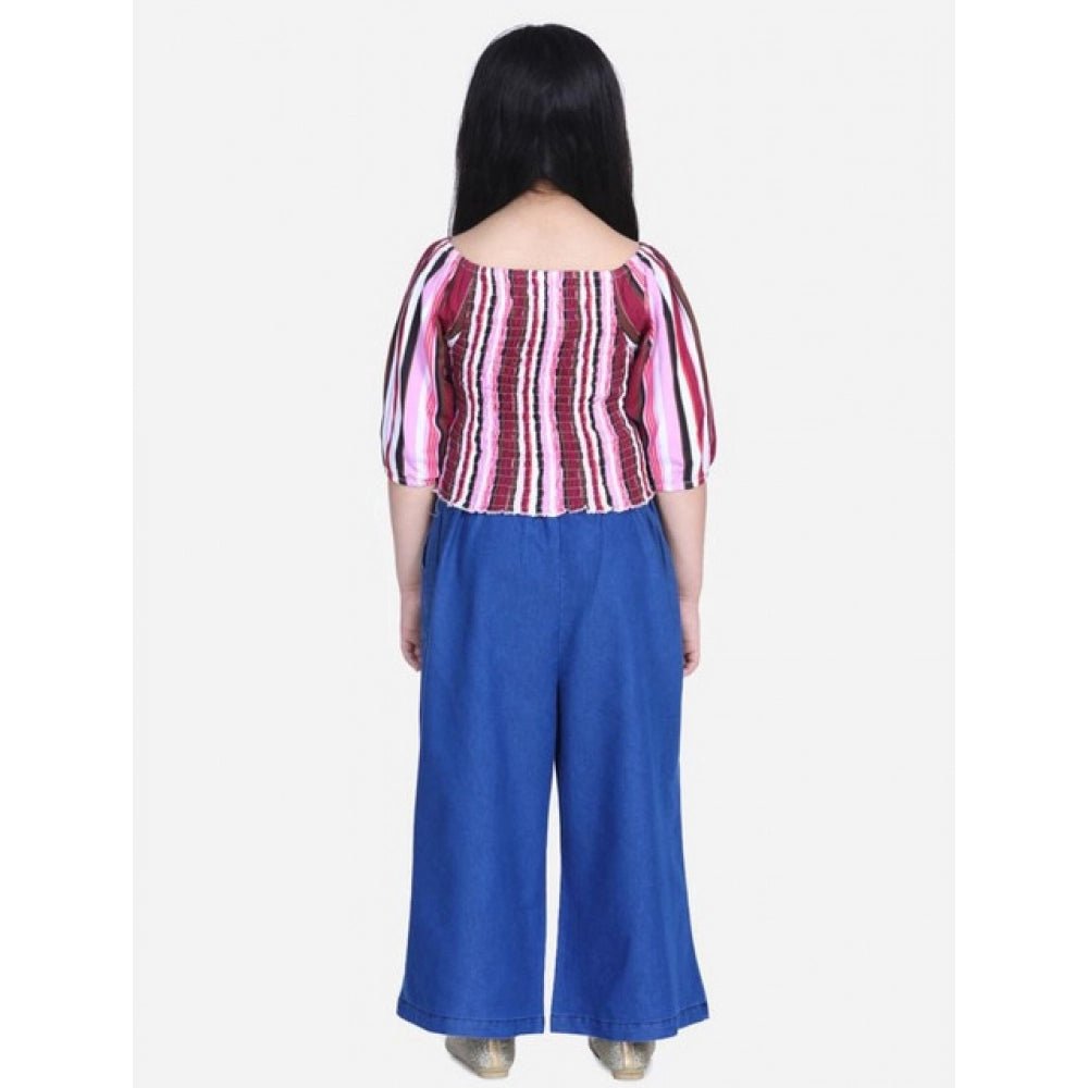 Girl's Rayon Solid Bell Sleeve Top with Culottes (Purple-Blue) - Image 3