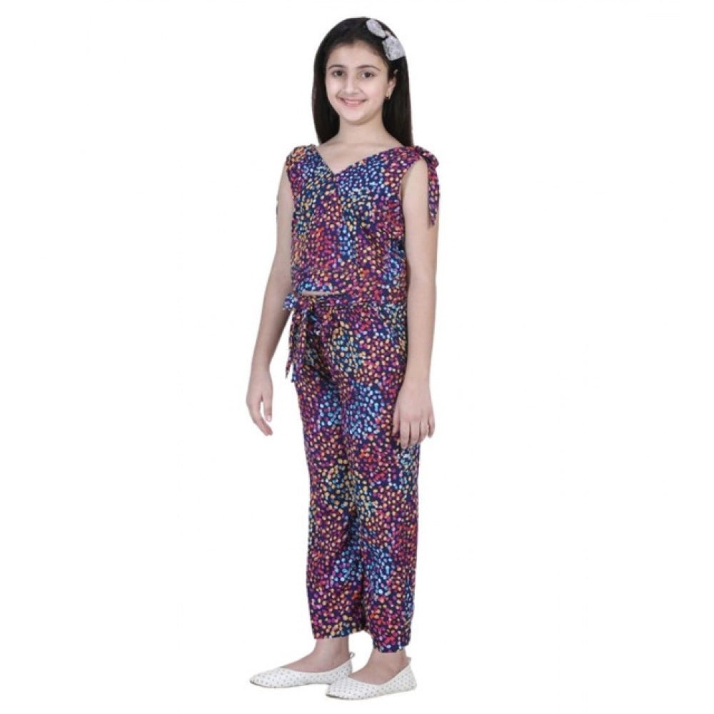 Girl's Polyester Crepe Floral Short Sleeve Set (Multicolor) - Image 2
