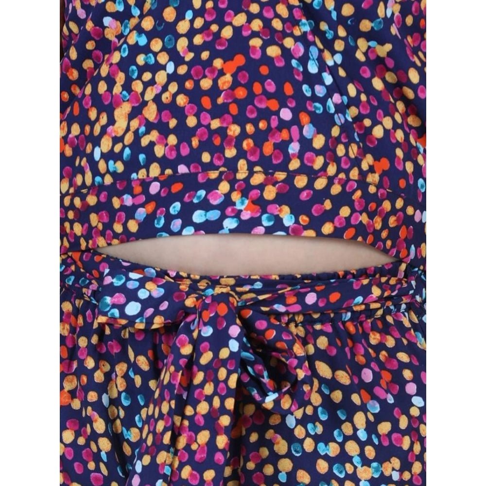 Girl's Polyester Crepe Floral Short Sleeve Set (Multicolor) - Image 4