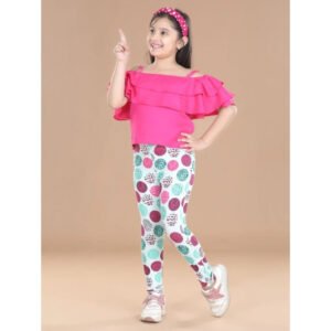Girl's Cotton Floral Elasticated Jegging and Top (Pink)