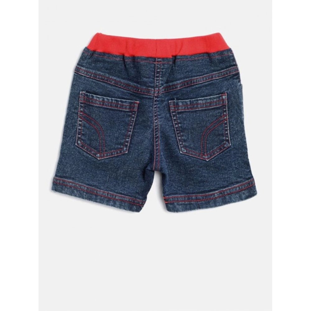Girl's Denim Lace Inserts Sleeveless Shorts (Blue-Red) - Image 2