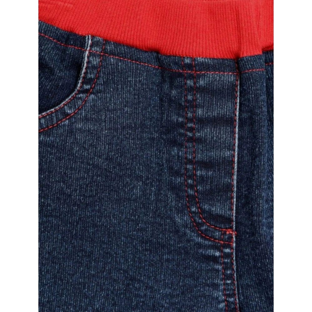 Girl's Denim Lace Inserts Sleeveless Shorts (Blue-Red) - Image 3