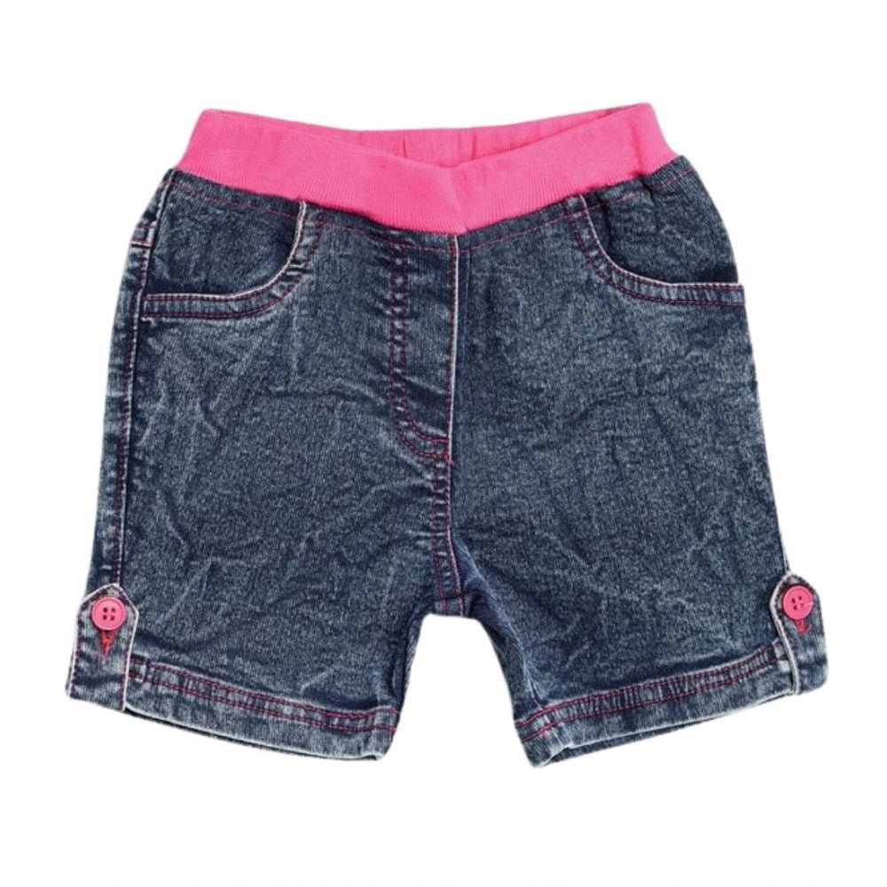 Girl's Denim Lace Inserts Sleeveless Shorts (Blue-Pink)