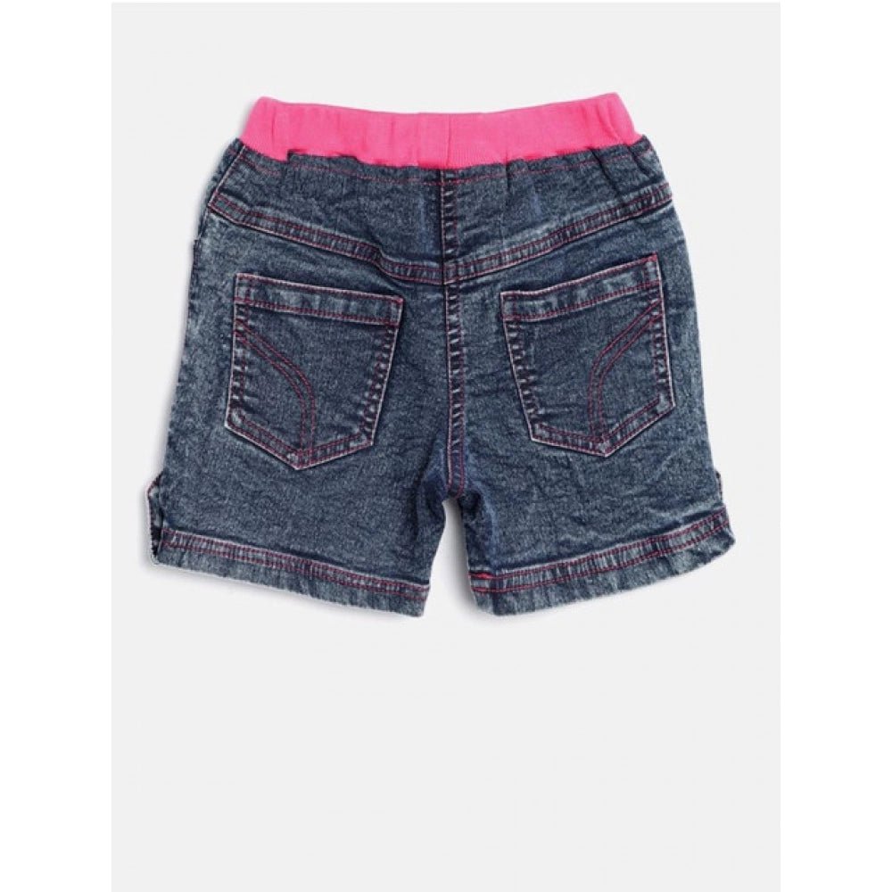 Girl's Denim Lace Inserts Sleeveless Shorts (Blue-Pink) - Image 2