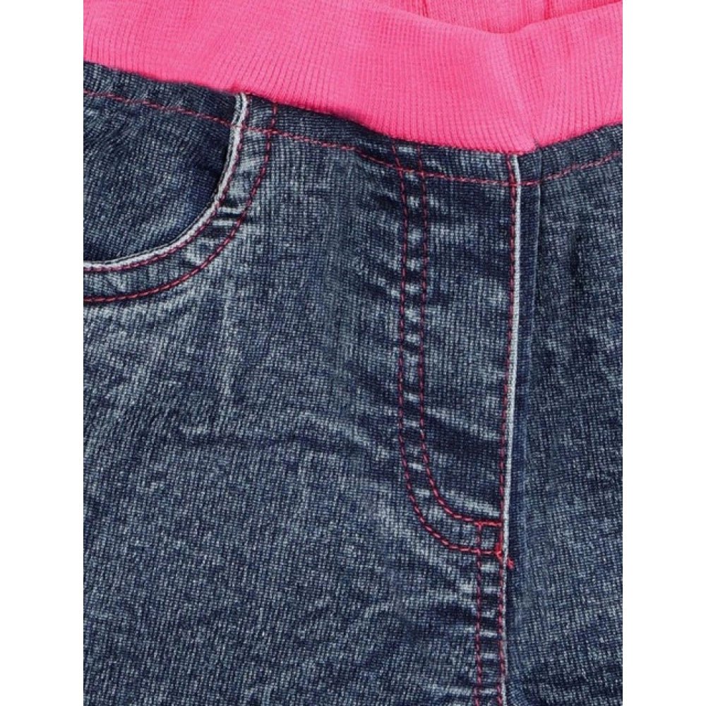 Girl's Denim Lace Inserts Sleeveless Shorts (Blue-Pink) - Image 3