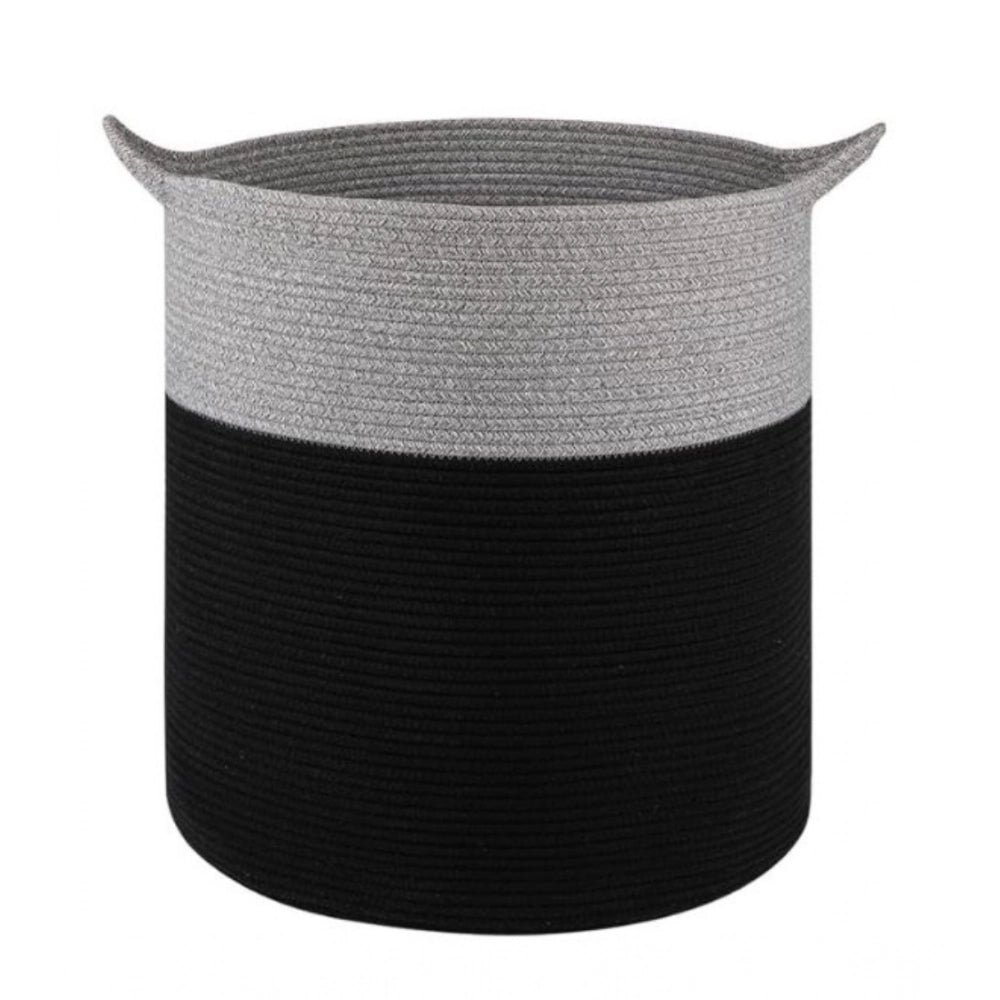 Cotton 12x14 Inch-1 Pcs Storage Basket For Clothes With Out Lid (Gray-Black) - Image 2