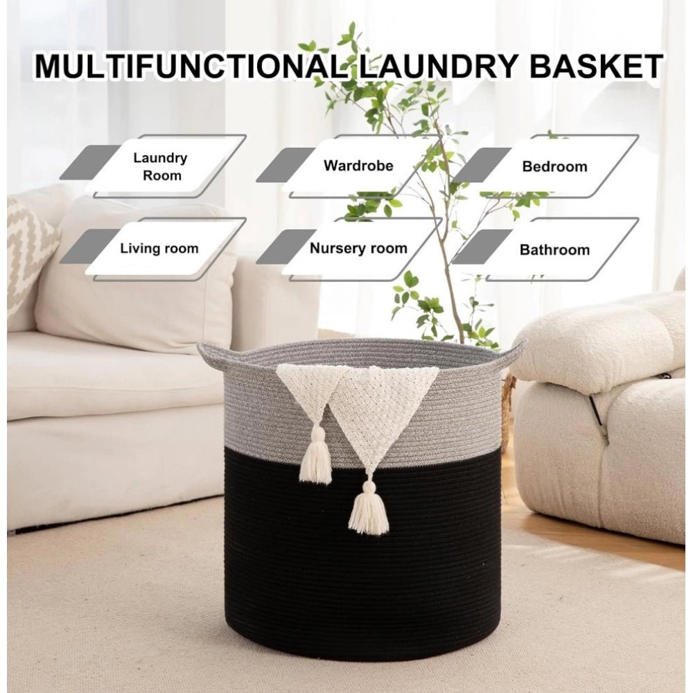 Cotton 12x14 Inch-1 Pcs Storage Basket For Clothes With Out Lid (Gray-Black) - Image 3