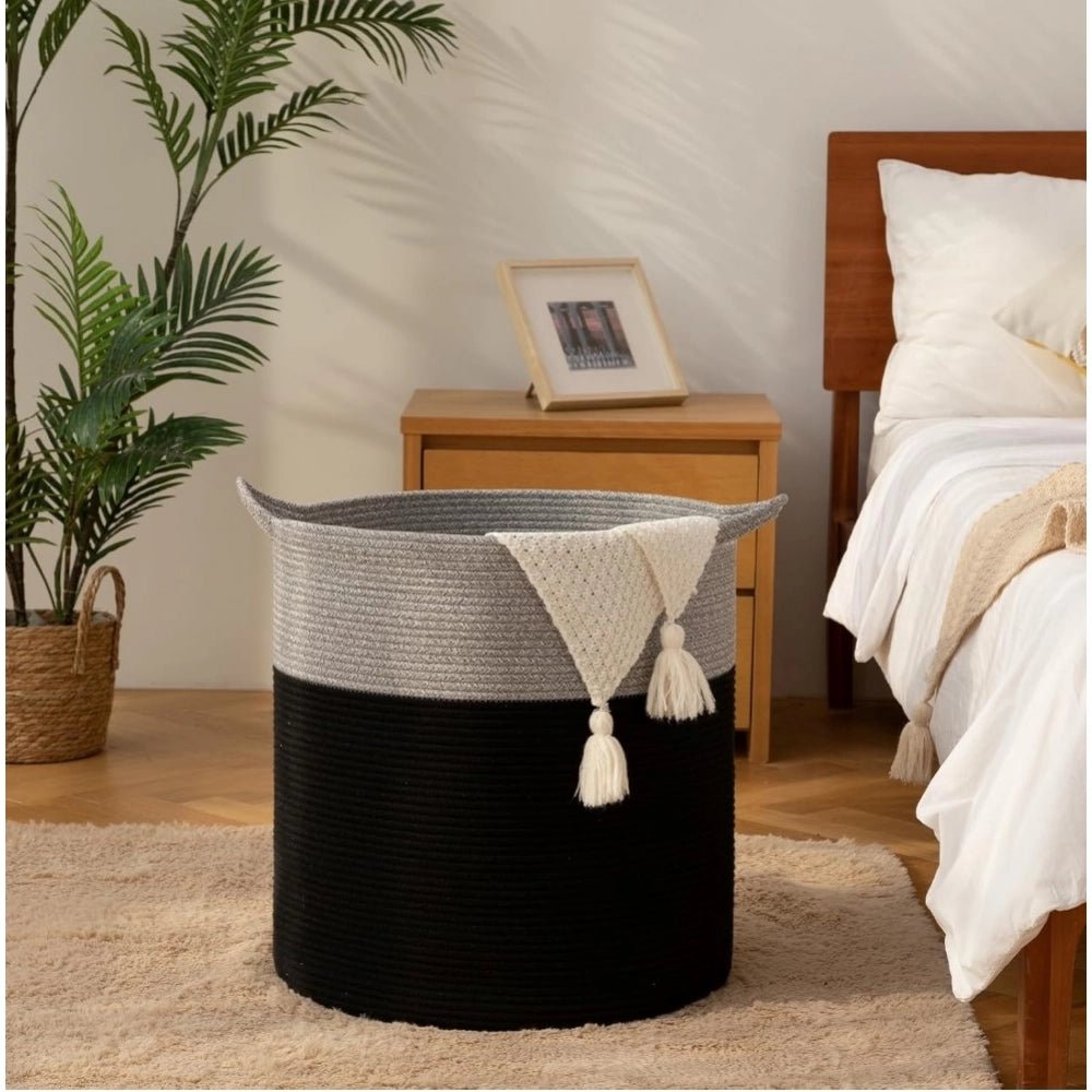 Cotton 12x14 Inch-1 Pcs Storage Basket For Clothes With Out Lid (Gray-Black) - Image 4