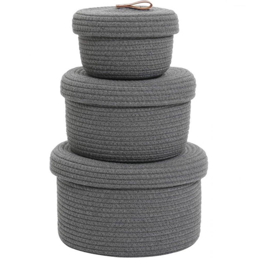 Cotton 3 Pcs Set Roti Box Storage Basket With Lid (Gray) - Image 3