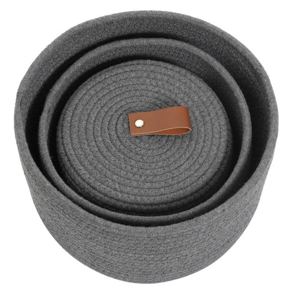 Cotton 3 Pcs Set Roti Box Storage Basket With Lid (Gray) - Image 4