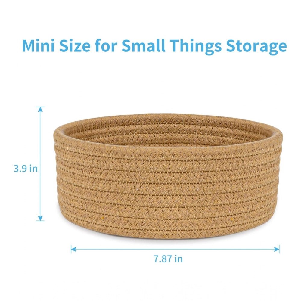 Cotton 8x3 Inch Round 1 Pcs Bedside Organizer With Out Lid (Beige) - Image 3