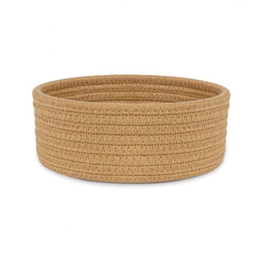 Cotton 8x3 Inch Round 1 Pcs Bedside Organizer With Out Lid (Beige) - Image 4