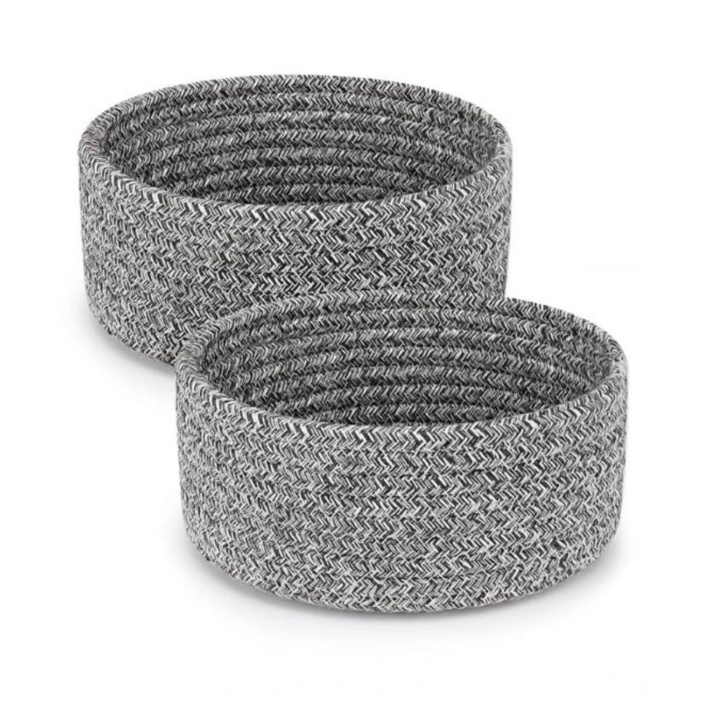 Cotton 8x3 Inch Kidi Round 2 Set Bedside Organizer With Out Lid (Black) - Image 2